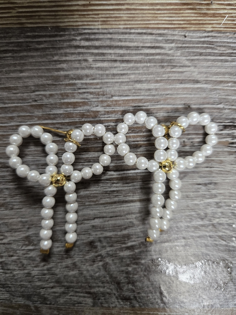 Pearl Bow Drop Earrings with Gold Accents